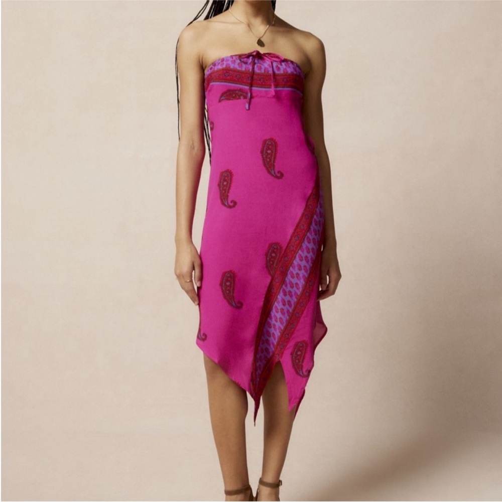 Urban Outfitters Ecote Pacy Paisley Strapless Midi Dress Small Pink Red Floral